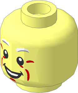 Minifig Head with Bushy Eyebrows, White Pupils, Cheek Lines and Open Mouth Smiling/Scared 2-Sided Pattern
