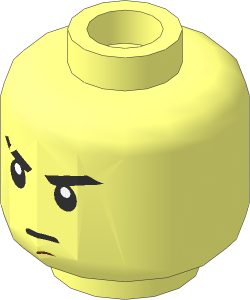 Minifig Head with Stern Eyebrows (one Scarred), White Pupils and Chin Dimple Pattern