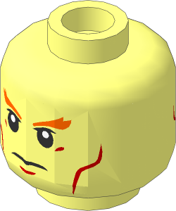Minifig Head with Bushy Orange Eyebrows, Cheek Lines, Frown/Angry 2-Sided Pattern