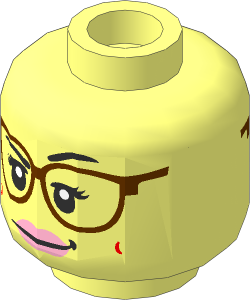 Minifig Head with Reddish Brown Glasses, Light Pink Lips Crooked Smile/Open Mouth 2-Sided Pattern