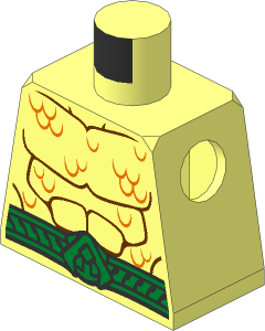 Minifig Torso with Bright Light Orange Belt, Muscles Outline and Scales Pattern