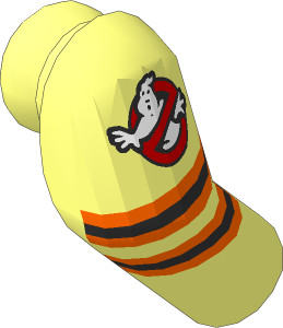 Minifig Arm Right with Orange and Silver Stripes and Ghostbusters Logo Pattern
