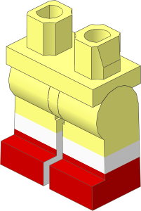 Minifig Hips and Legs with White Lower Leg and Red Shoe Pattern