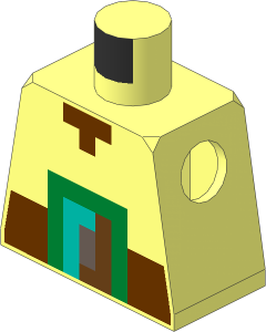 Minifig Torso with Pixelated Reddish Brown Belt with Dark Turquoise, Medium Azure, Metallic Gold and Light Aqua Buckle Pattern