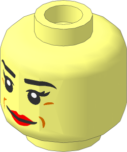 Minifig Head with Black Eyebrows and Eyelashes, Dark Orange Laugh Lines, Nougat Lips and Closed Mouth Smile Pattern