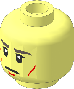 Minifig Head with Dark Brown Eyebrows, Wrinkles Calm/Angry with Clenched Teeth 2-Sided Pattern
