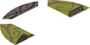 ~Electric Brick  4 x  4 x  0.667 Round - Top with  2 Studs with Dark Brown Arrow on Olive Green Background Pattern - Half