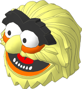 Minifig Head Muppet Animal with Black Eyebrows, Orange Eyelids and Lip, Red Tongue and White Teeth Pattern