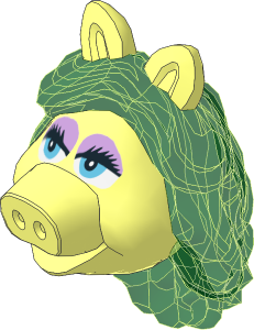 Minifig Head Muppet Pig (Miss Piggy) with Lavender Eye Shadow and Bright Light Yellow Hair Pattern