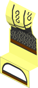 ~Minifig Leg Left with Silver Skirt Hems, Dark Bluish Grey Chain Mail and Reddish Brown Knee Wrappings Pattern
