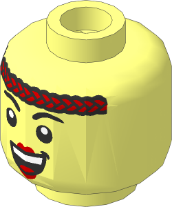 Minifig Head with Arched Eyebrows, Medium Nougat Braid Across Forehead, Open Mouth Smile and Nougat Lips Pattern