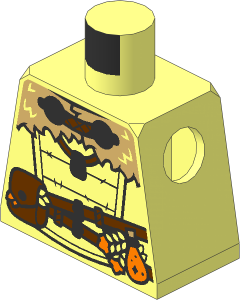 Minifig Torso with Tan Fur Cloak with Deer on Back, Reddish Brown Belts and Pouches and Light Blue Bottle Pattern