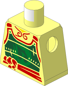Minifig Torso with Red Sash, Dark Green Samurai Armour and Gold Phoenix Pattern