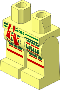 Minifig Hips and Legs with Red Sash and Dark Green Samurai Armour Pattern