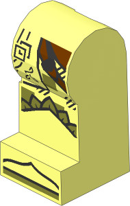 Minifig Leg Left with Loincloth with Silver Celtic Knot, Reddish Brown Belts, Olive Green Feathers and Shoe Tips Pattern