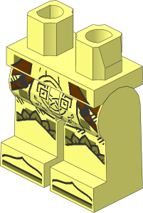 Minifig Hips and Legs with Loincloth with Silver Celtic Knot, Reddish Brown Belts, Olive Green Feathers and Shoe Tips Pattern