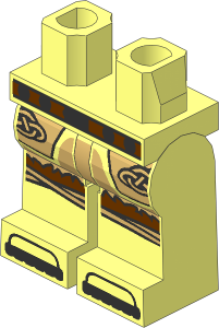 Minifig Hips and Legs with Reddish Brown Belt with Tan Tunic with Fur Hem and Silver Celtic Knots, Knee Wrappings and Shoe Tips Pattern