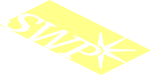 ~Sticker  1.8 x  1.8 Triangular with White Logos on Black Background Right - Logo SWP