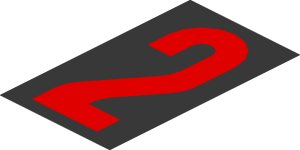 ~Sticker  1.0 x  1.8 with Red "2" and White Logos on Black Background Right - Number 2