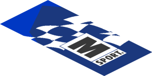 ~Sticker  0.8 x  1.9 with M-SPORT Logo on Black and Blue Background Right - Second Face