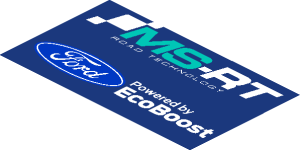 ~Sticker  4.0 x  1.8 with Ford and MS-RT Logos and Emergency Signals on Blue Background - Third Face