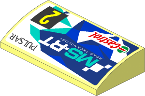 Slope Brick Curved  2 x  4 with Yellow "2" on Black Square and Logos on Blue and White Background Right Sticker