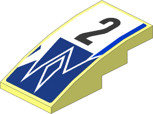 Slope Brick Curved  4 x  2 with Black "2" on Blue and White Background Sticker