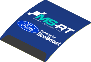 Sticker  1.9 x  1.8 with Ford and MS-RT Logos on Blue Background (Formed)