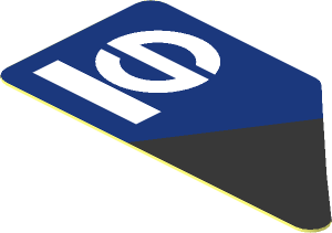 Sticker  0.8 x  1.6 with Black Triangle and White Sparco Logo on Blue Background Right