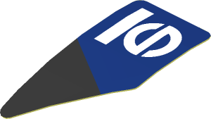 Sticker  0.8 x  1.6 with Black Triangle and White Sparco Logo on Blue Background Right (Formed)