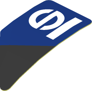 Sticker  0.8 x  1.6 with Black Triangle and White Sparco Logo on Blue Background Left (Formed)