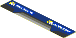 Sticker  0.8 x  4.1 with Michelin Logos and Black Air Vent on Blue Background (Needs Work)