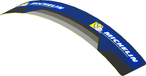 Sticker  0.8 x  4.1 with Michelin Logos and Black Air Vent on Blue Background (Formed) (Needs Work)