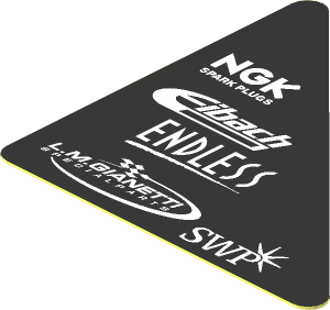 Sticker  1.8 x  1.8 Triangular with White Logos on Black Background Right