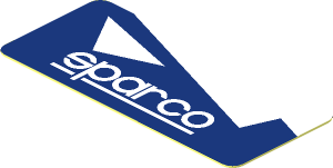 Sticker  0.8 x  1.8 with White Sparco Logo on Blue and White Background Left