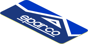 Sticker  0.8 x  1.8 with White Sparco Logo on Blue and White Background Right