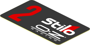 Sticker  1.0 x  1.8 with Red "2" and White Logos on Black Background Left