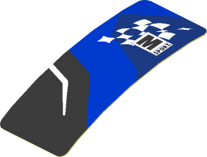 Sticker  0.8 x  1.9 with M-SPORT Logo on Black and Blue Background Right (Formed)