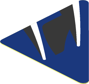 Sticker  1.8 x  1.8 Triangular with Black and White Stripes on Blue Background Right