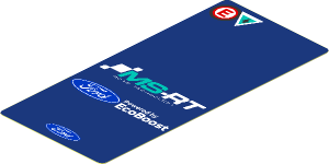 Sticker  4.0 x  1.8 with Ford and MS-RT Logos and Emergency Signals on Blue Background