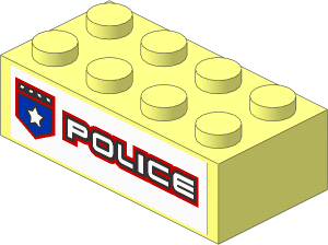 Brick  2 x  4 with Black/Red/Blue Badge and "POLICE" Right Sticker