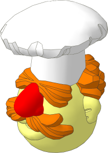 Minifig Head Muppet Swedish Chef with White Toque, Dark Orange Hair and Moustache Pattern