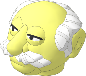 Minifig Head Muppet Waldorf with White Hair and Moustache Pattern