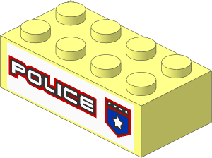 Brick  2 x  4 with Black/Red/Blue Badge and "POLICE" Left Sticker