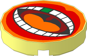 Tile  2 x  2 Round with Large Mouth, Red Lips, Orange Tongue, White Teeth with Gold Tooth Pattern