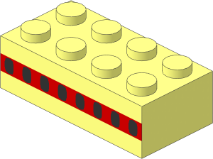 Brick  2 x  4 with Red Stripe and 8 Black Windows Pattern