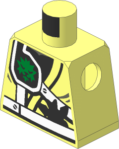 Minifig Torso with White Straps, Gold Lion Emblem, Shurikens and Belt Pattern