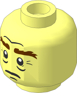 Minifig Head with Bushy Reddish Brown Eyebrows and Sad/Grimacing 2-Sided Pattern