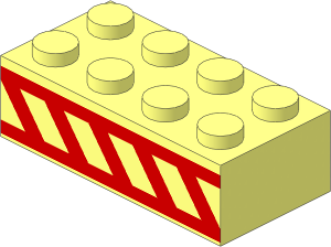 Brick  2 x  4 with Red Diagonal Stripes Between Two Red Horizontal Stripes Pattern
