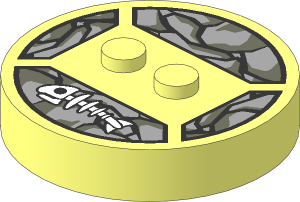 ~Electric Brick  4 x  4 x  0.667 Round - Top with  2 Studs with White Fish Skeleton and Grey Stones Pattern